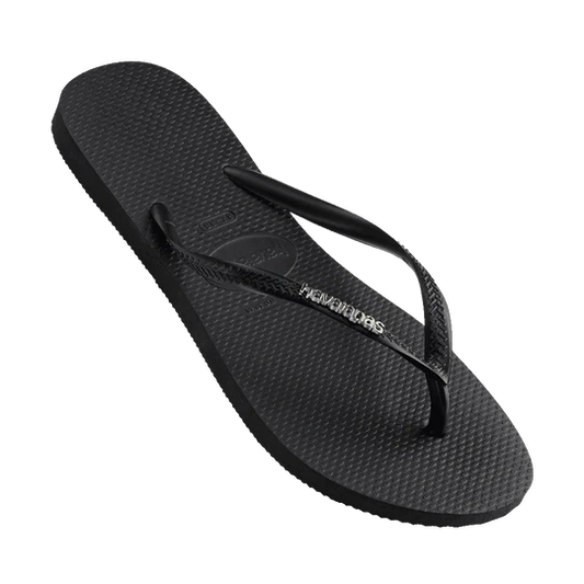 HAVAIANAS SLIM LOGO METALLIC JANDAL - BLACK/SILVER