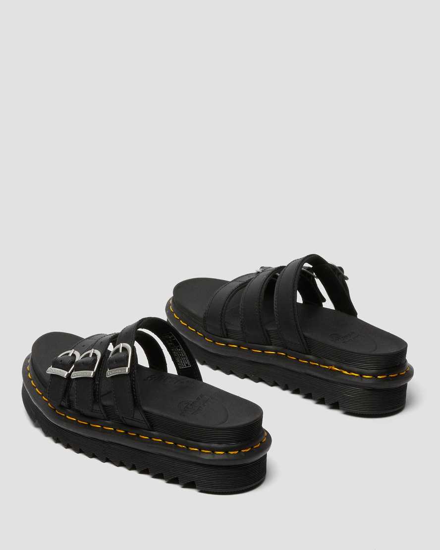 DR MARTENS BLAIRE SLIDE LEATHER SANDALS - BLACK HYDRO