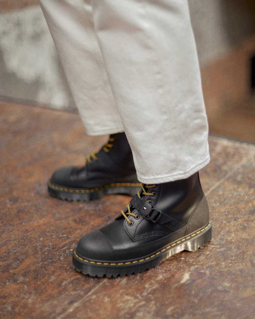 DR MARTENS 1460 BEX TECH MADE IN ENGLAND LEATHER LACE UP BOOTS - BLACK SMOOTH+DUAL ORIGINAL