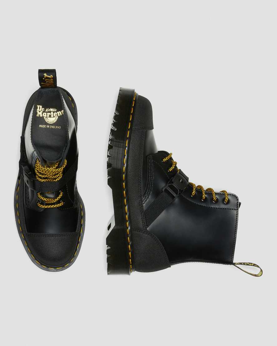 DR MARTENS 1460 BEX TECH MADE IN ENGLAND LEATHER LACE UP BOOTS - BLACK SMOOTH+DUAL ORIGINAL