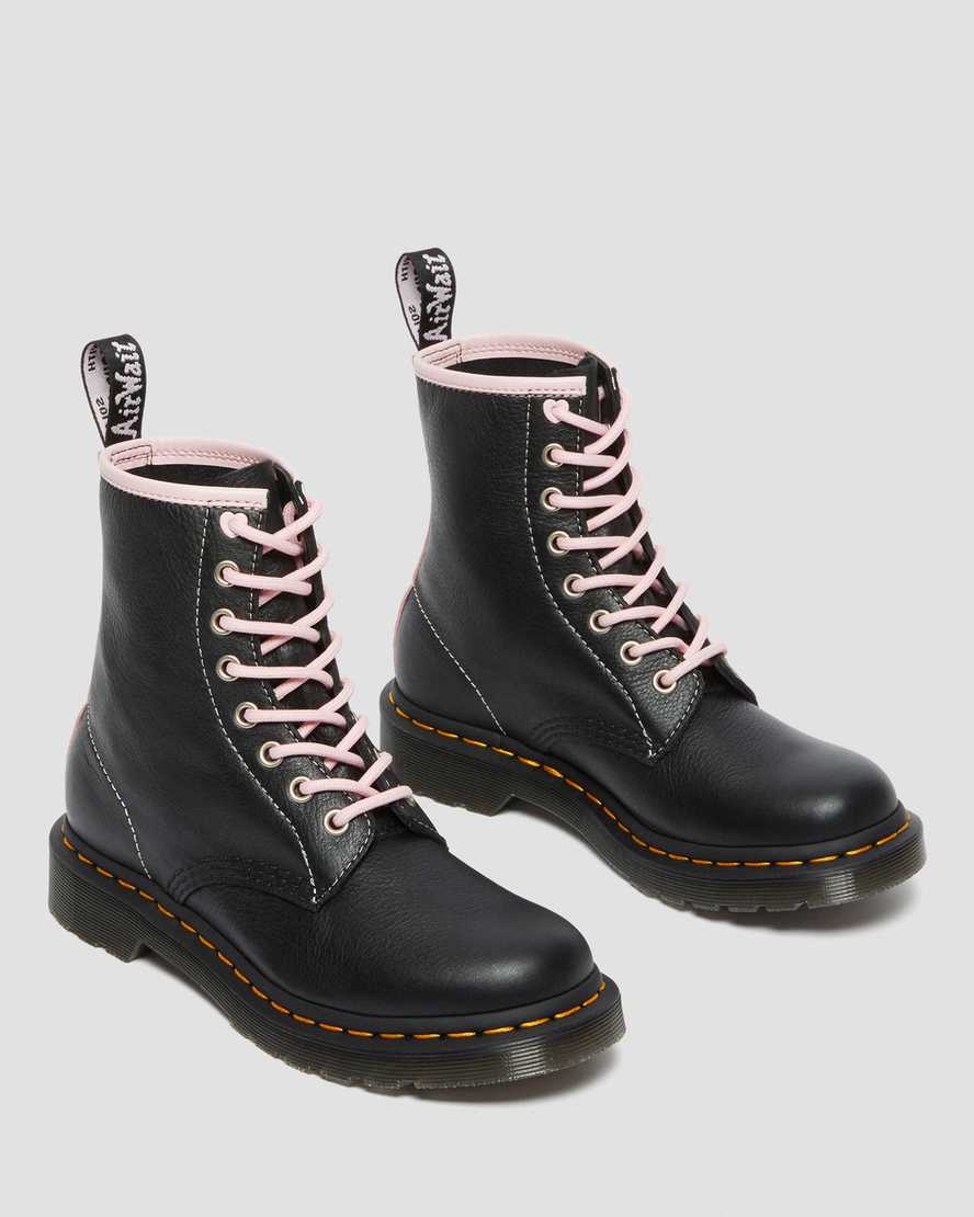 DR MARTENS 1460 WOMEN'S CONTRAST LEATHER LACE UP BOOTS - BLACK/PINK VIRGINIA