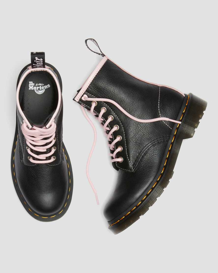 DR MARTENS 1460 WOMEN'S CONTRAST LEATHER LACE UP BOOTS - BLACK/PINK VIRGINIA