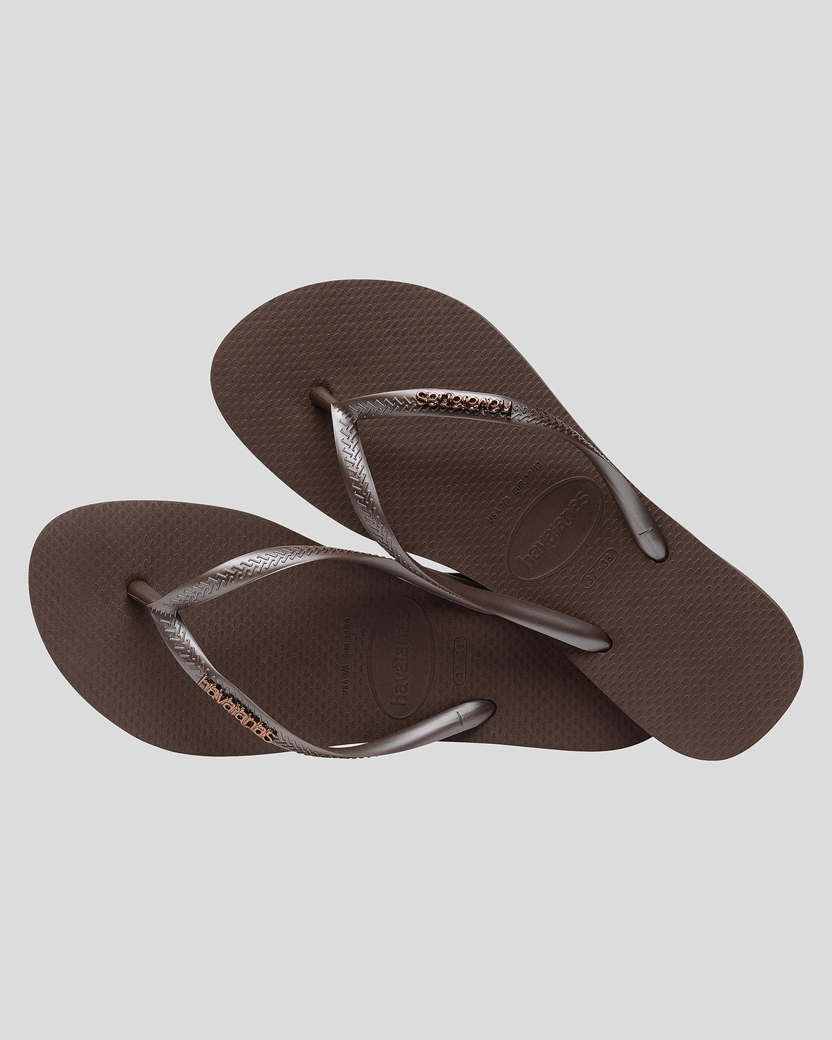 HAVAIANAS SLIM LOGO METALLIC - DARK BROWN