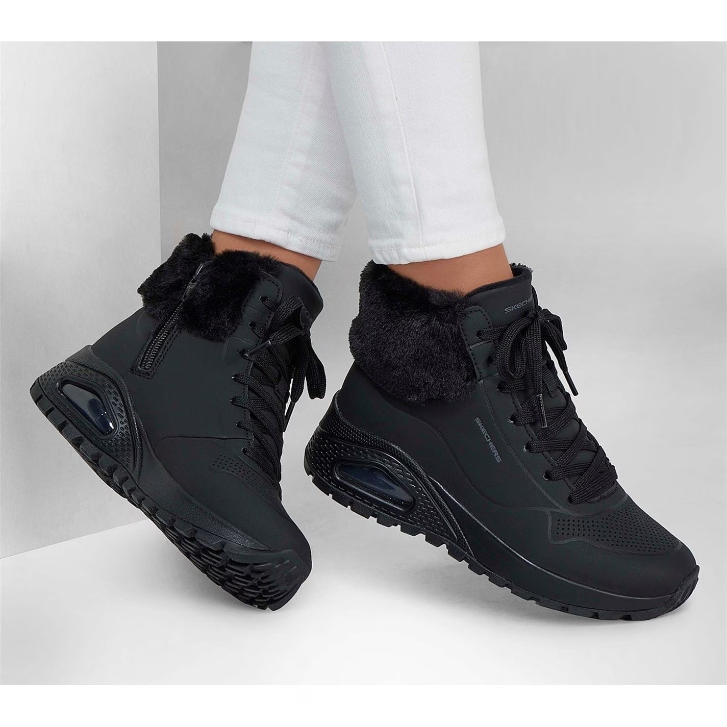 SKECHERS WOMENS UNO RUGGED FALL AIR - BLACK