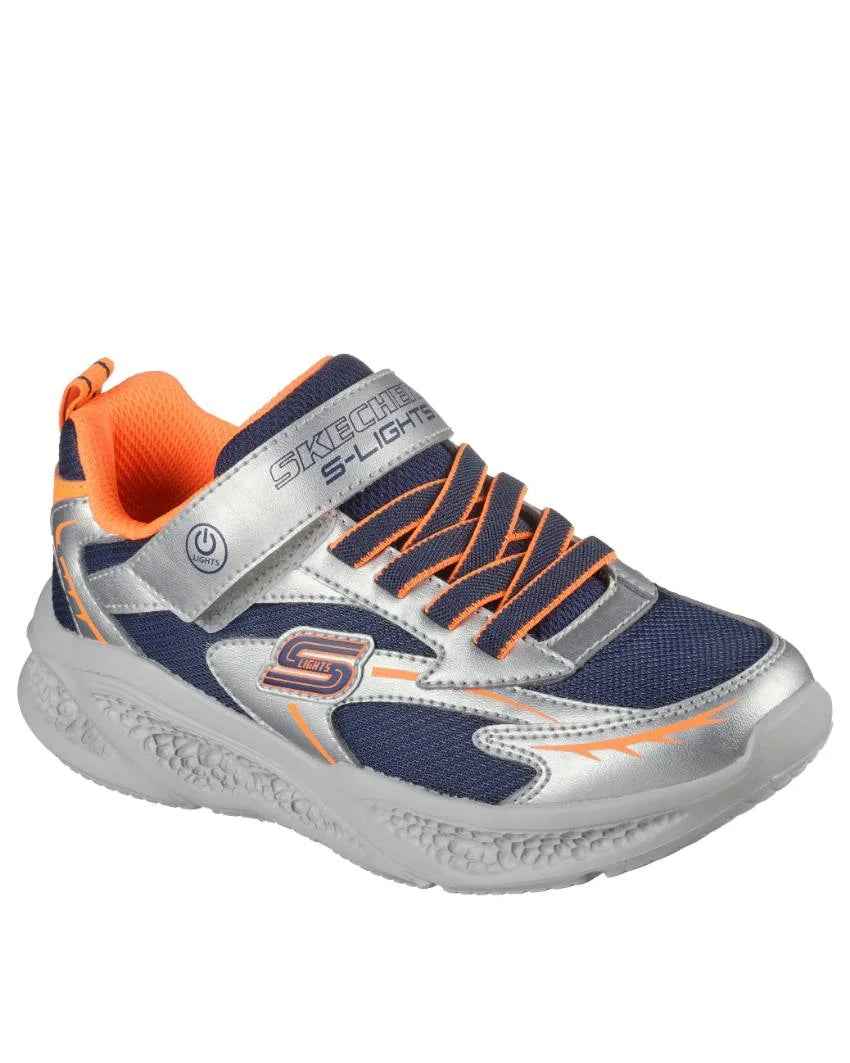 SKECHERS KIDS S LIGHTS METEOR LIGHTS GLOW STRIDER - SILVER/ORANGE