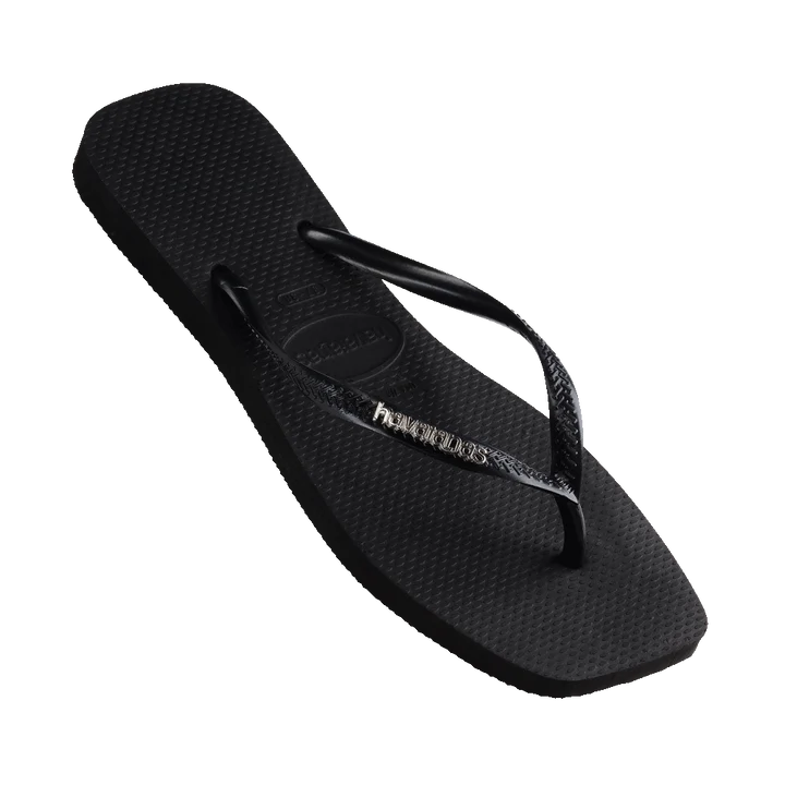 HAVAIANAS SLIM SQUARE LOGO METALLIC - BLACK/SILVER