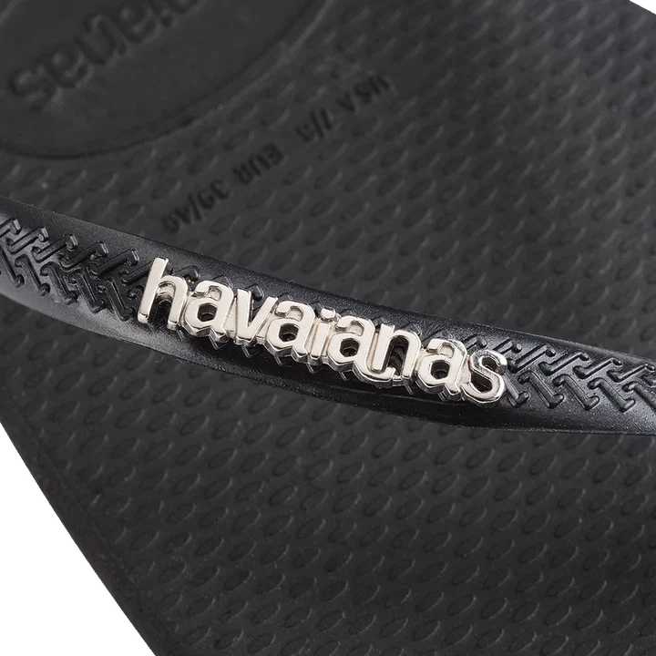 HAVAIANAS SLIM SQUARE LOGO METALLIC - BLACK/SILVER