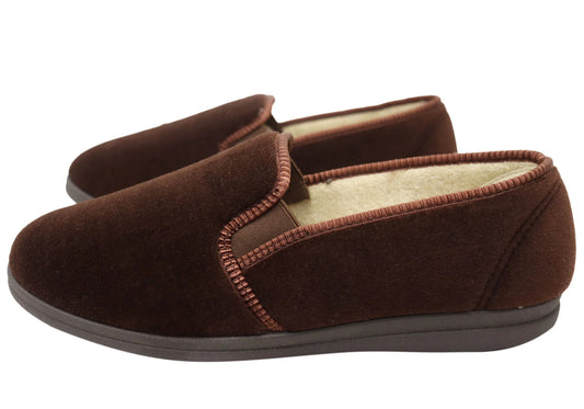 GROSBY MENS PERCY SLIPPERS - CHOCOLATE