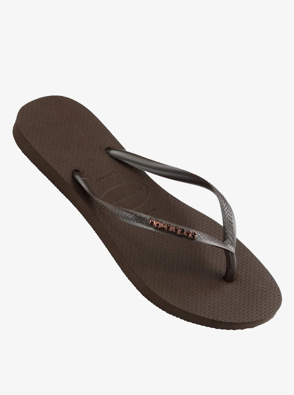 HAVAIANAS SLIM LOGO METALLIC - DARK BROWN