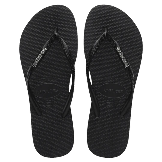 HAVAIANAS SLIM LOGO METALLIC JANDAL - BLACK/SILVER