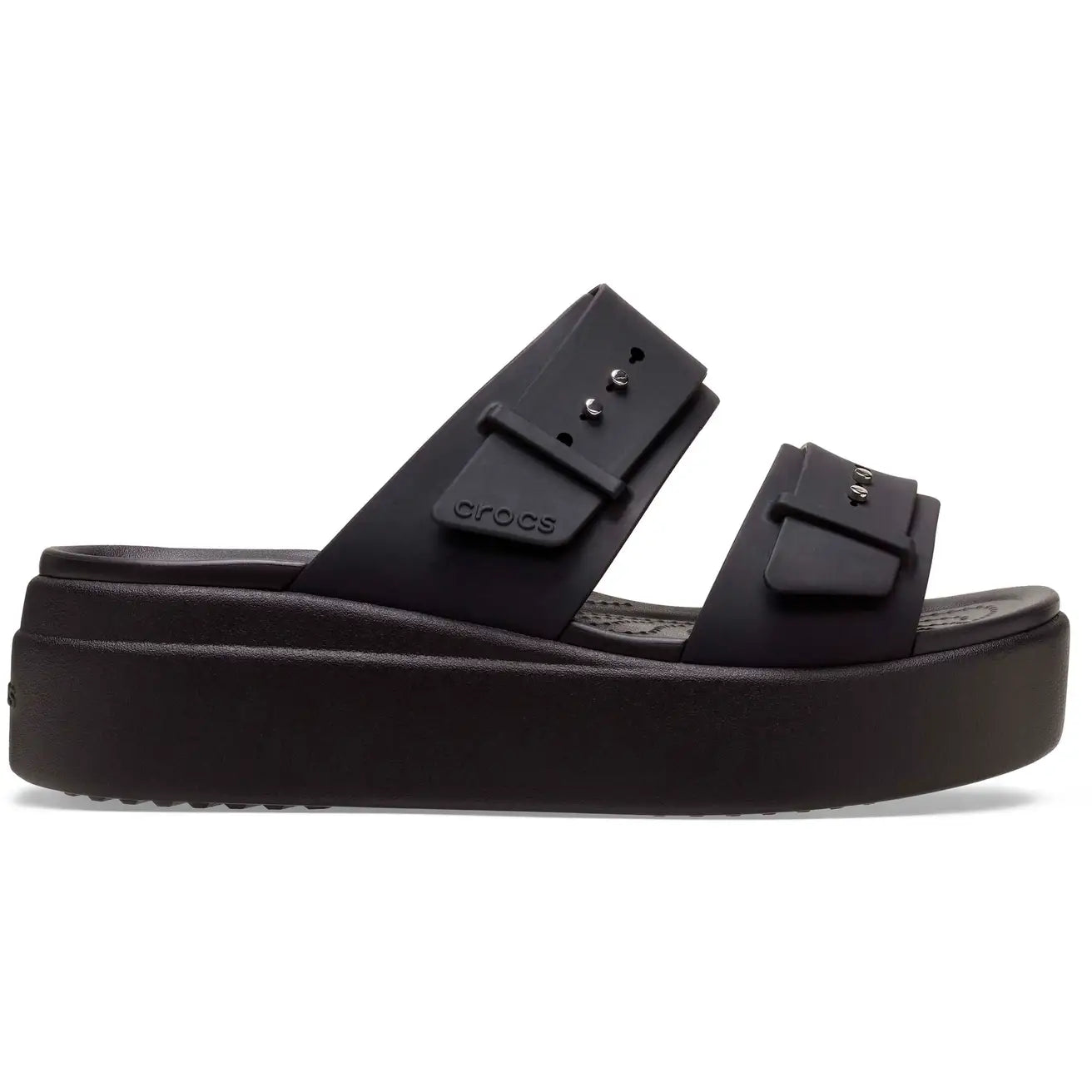 CROCS BROOKLYN BUCKLE LOW WEDGE - BLACK/BLACK
