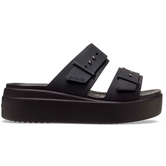 CROCS BROOKLYN BUCKLE LOW WEDGE - BLACK/BLACK