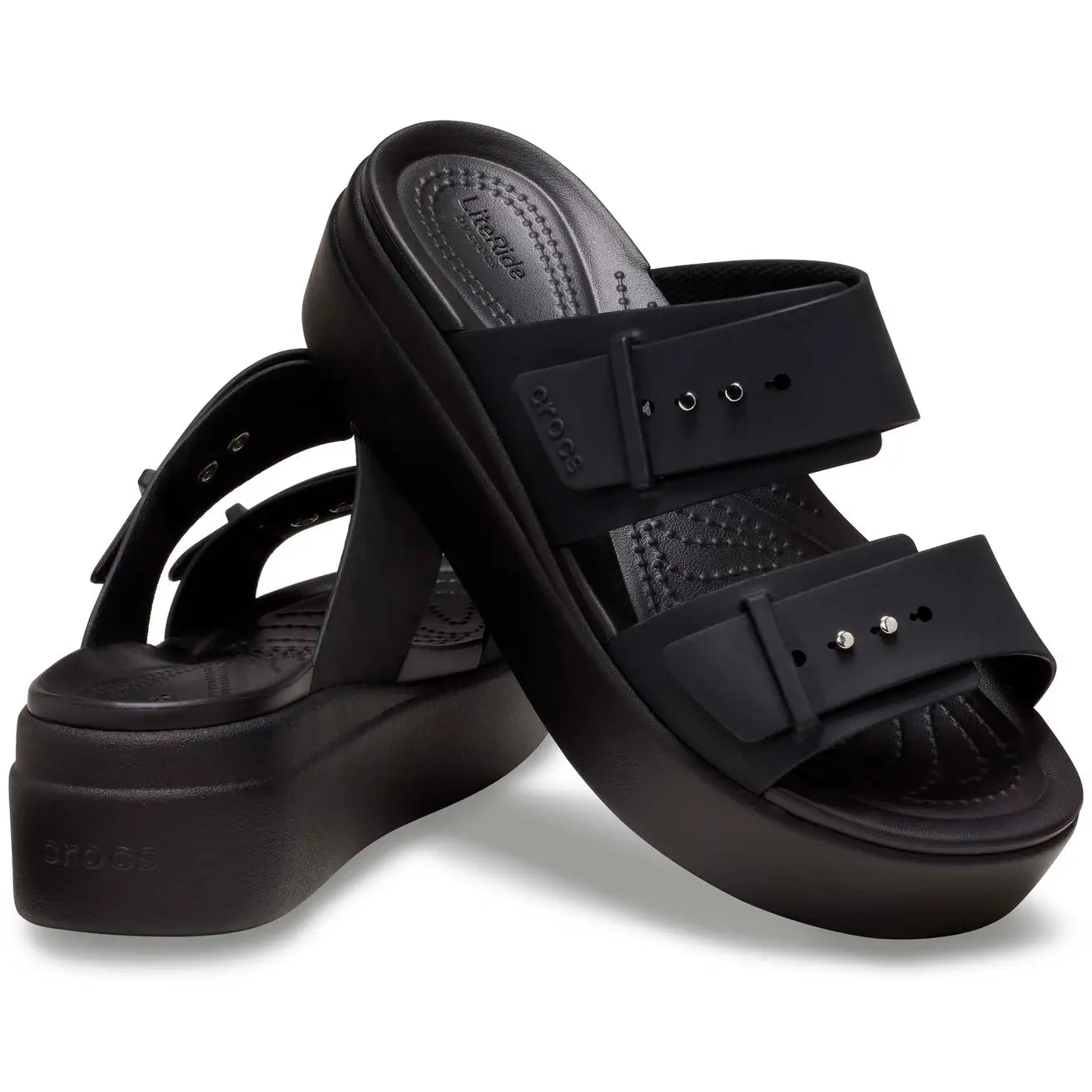 CROCS BROOKLYN BUCKLE LOW WEDGE - BLACK/BLACK