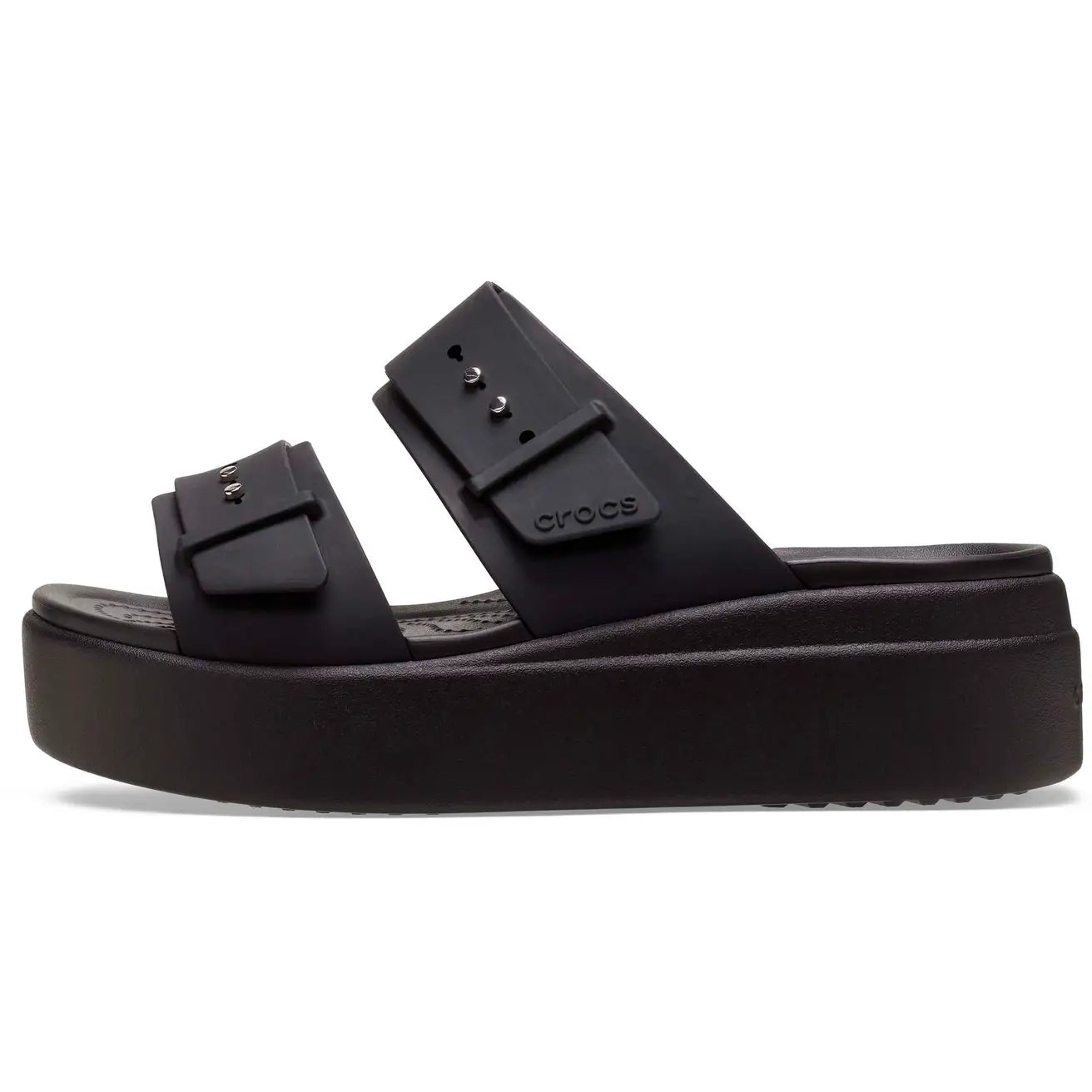 CROCS BROOKLYN BUCKLE LOW WEDGE - BLACK/BLACK