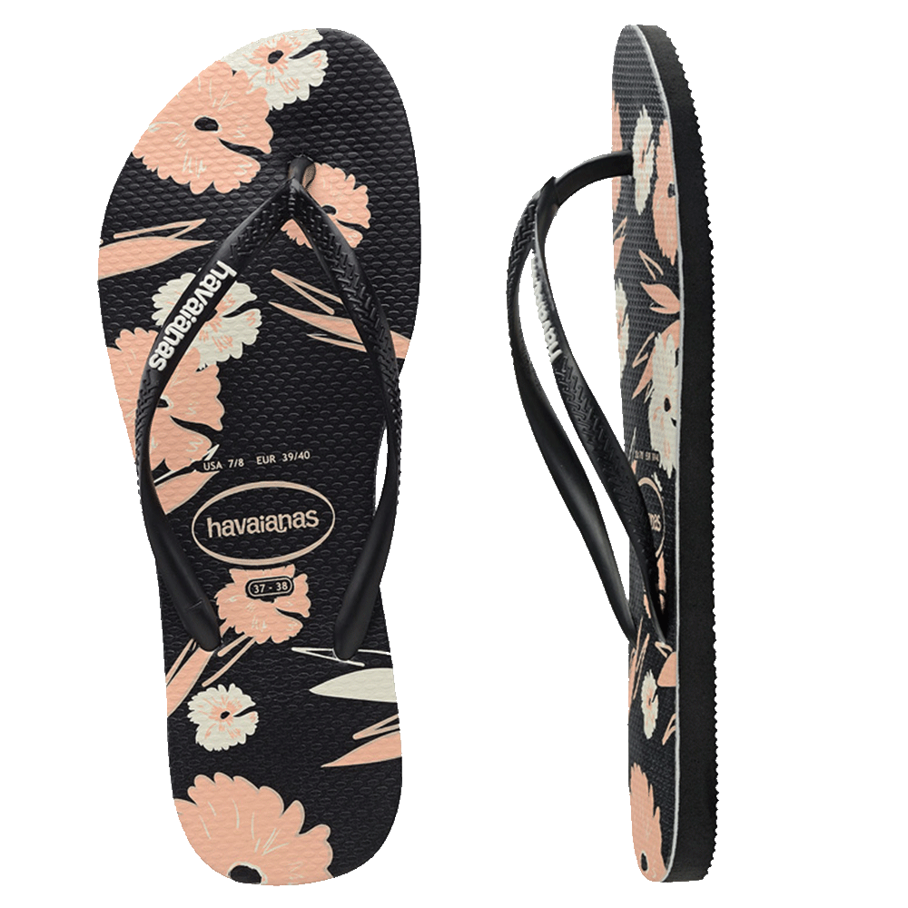 HAVAIANAS SLIM FLORAL BASIC JANDAL - PRETO