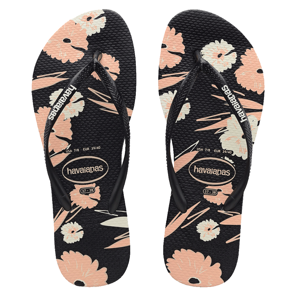 HAVAIANAS SLIM FLORAL BASIC JANDAL - PRETO