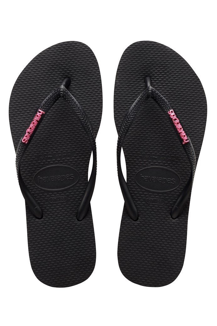 HAVAIANAS SLIM LOGO METALLIC - BLACK/PINK